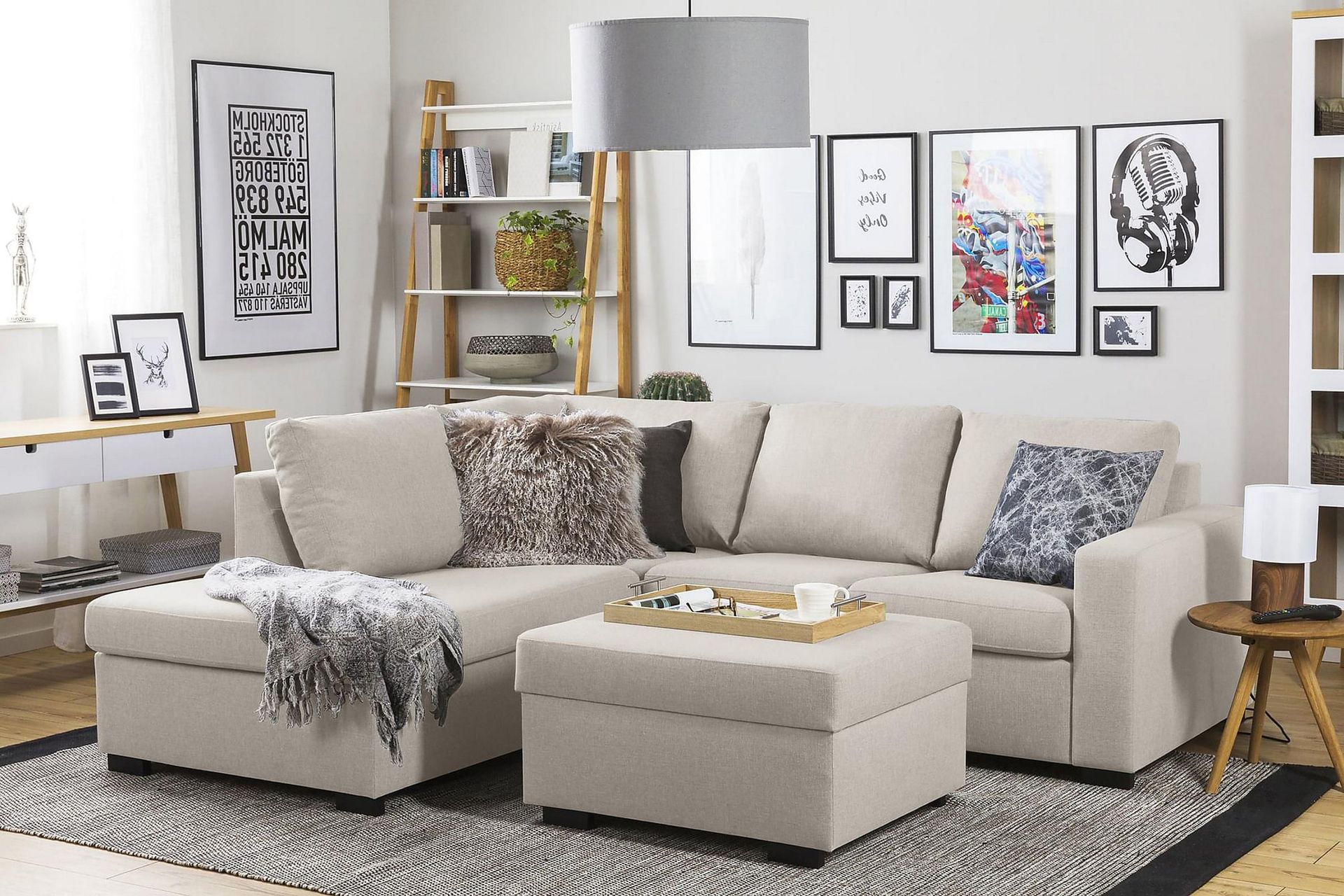 Crazy 3-seters Venstrevendt L-formet Sjeselongsofa i Stoff - Beige - Møbler - Sofaer - Sofa med sjeselong
