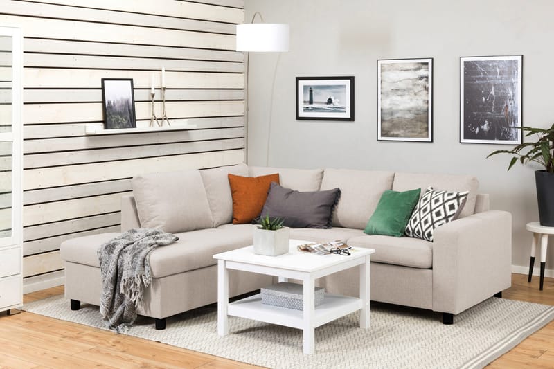 Crazy 3-seters Venstrevendt L-formet Sjeselongsofa i Stoff - Beige - Møbler - Sofaer - Sofa med sjeselong - 2 seters sofa med divan