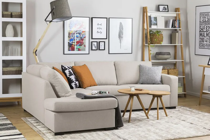 Crazy 3-seters Venstrevendt L-formet Sjeselongsofa i Stoff - Beige - Møbler - Sofaer - Sofa med sjeselong - 3 seters sofa med divan