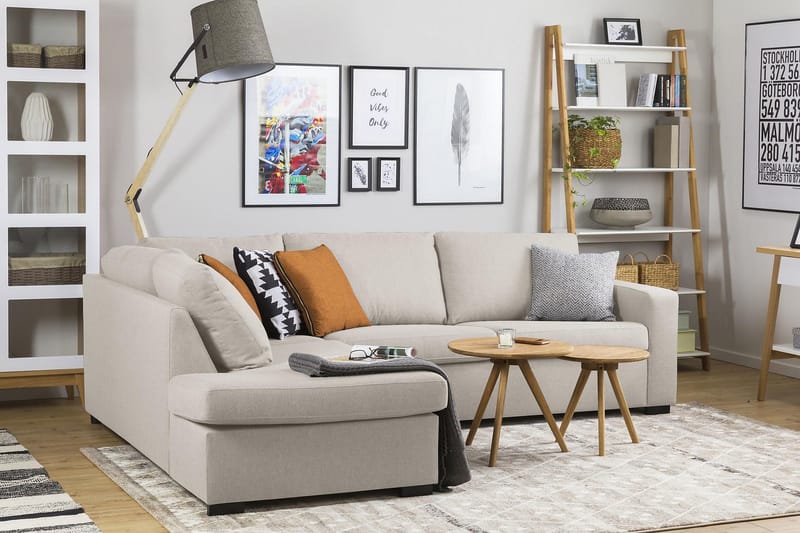 Crazy 3-seters Venstrevendt L-formet Sjeselongsofa i Stoff - Beige - Møbler - Sofaer - Sofa med sjeselong - 3 seters sofa med divan