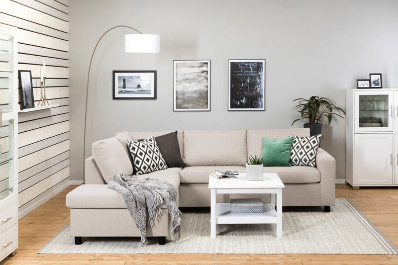 Crazy 3-seters Venstrevendt L-formet Sjeselongsofa i Stoff - Beige - Møbler - Sofaer - Sofa med sjeselong