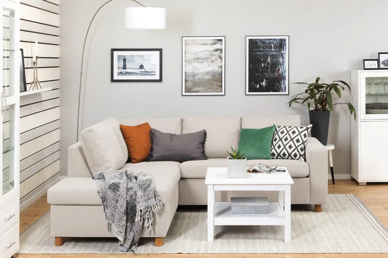 Crazy 3-seters Venstrevendt L-formet Sjeselongsofa i Stoff - Beige - Møbler - Sofaer - Sofa med sjeselong - 2 seters sofa med divan