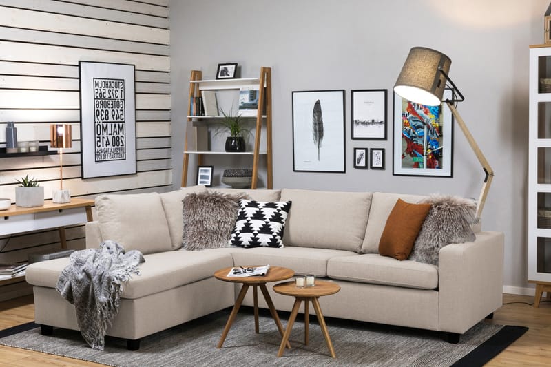 Crazy 3-seters Venstrevendt L-formet Sjeselongsofa i Stoff - Beige - Møbler - Sofaer - Sofa med sjeselong - 3 seters sofa med divan