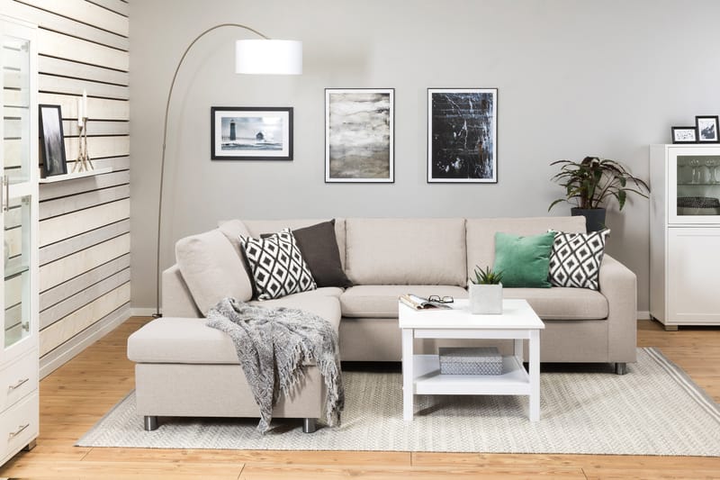 Crazy 3-seters Venstrevendt L-formet Sjeselongsofa i Stoff - Beige - Møbler - Sofaer - Sofa med sjeselong