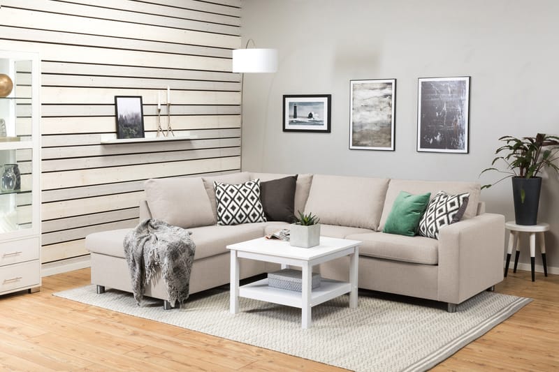 Crazy 3-seters Venstrevendt L-formet Sjeselongsofa i Stoff - Beige - Møbler - Sofaer - Sofa med sjeselong