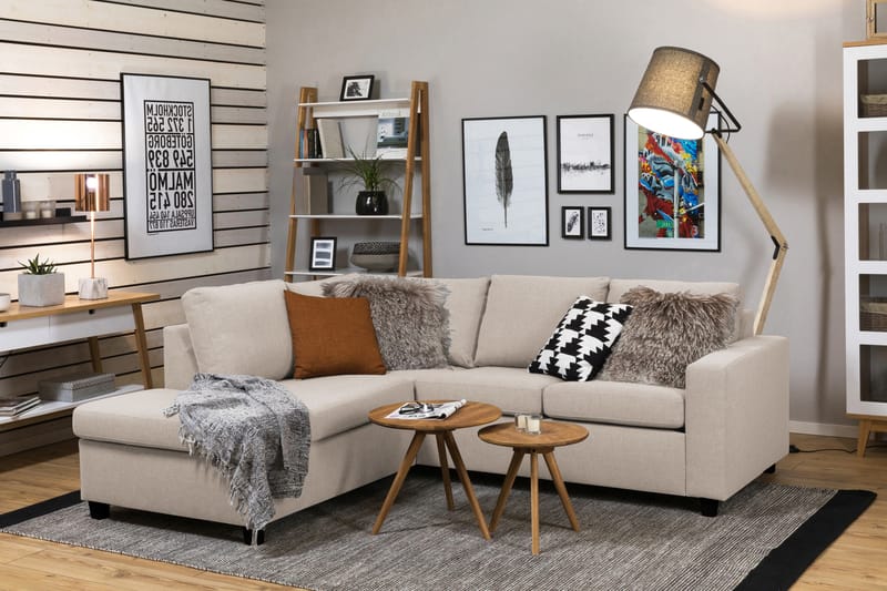 Crazy 3-seters Venstrevendt L-formet Sjeselongsofa i Stoff - Beige - Møbler - Sofaer - Sofa med sjeselong