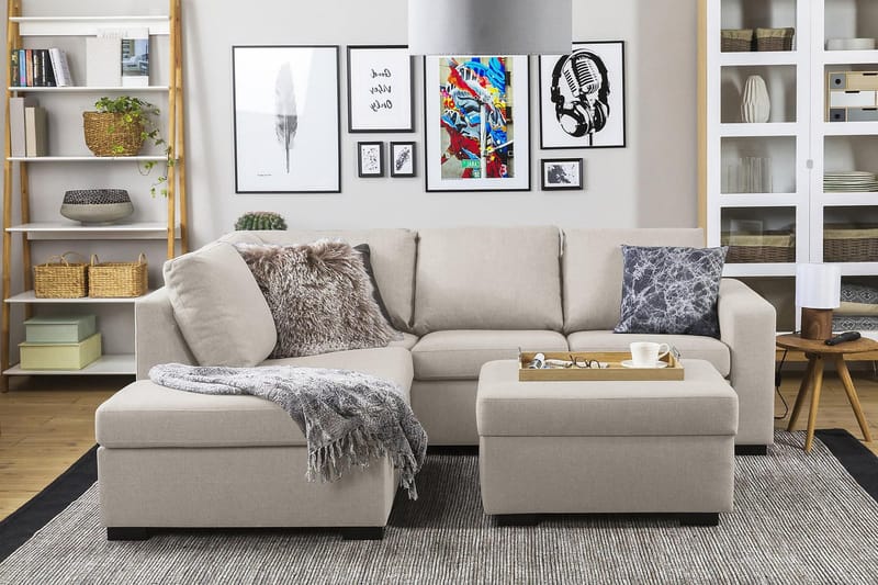 Crazy 3-seters Venstrevendt L-formet Sjeselongsofa i Stoff - Beige - Møbler - Sofaer - Sofa med sjeselong - 2 seters sofa med divan