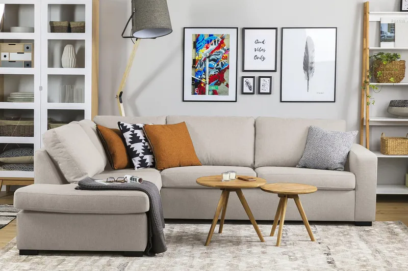 Crazy 3-seters Venstrevendt L-formet Sjeselongsofa i Stoff - Beige - Møbler - Sofaer - Sofa med sjeselong - 3 seters sofa med divan