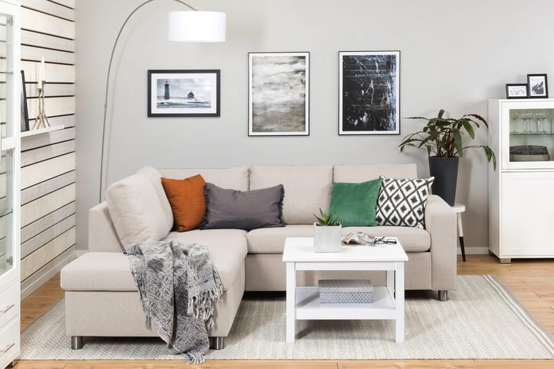 Crazy 3-seters Venstrevendt L-formet Sjeselongsofa i Stoff - Beige - Møbler - Sofaer - Sofa med sjeselong - 2 seters sofa med divan