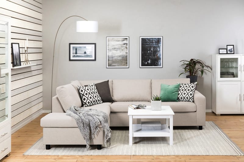 Crazy 3-seters Venstrevendt L-formet Sjeselongsofa i Stoff - Beige - Møbler - Sofaer - Sofa med sjeselong - 3 seters sofa med divan
