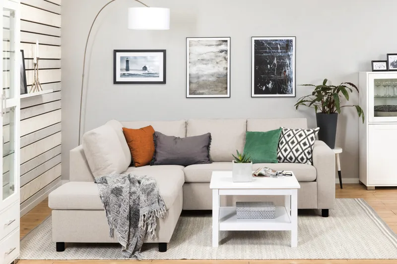 Crazy 3-seters Venstrevendt L-formet Sjeselongsofa i Stoff - Beige - Møbler - Sofaer - Sofa med sjeselong - 2 seters sofa med divan