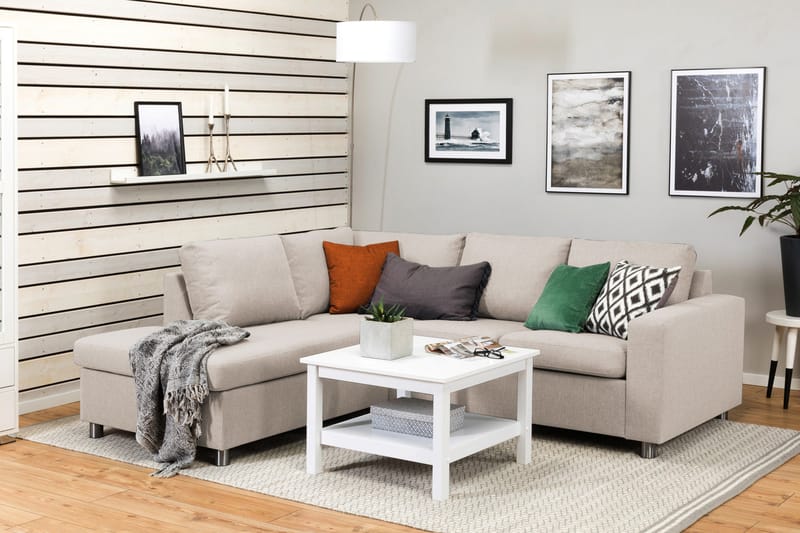 Crazy 3-seters Venstrevendt L-formet Sjeselongsofa i Stoff - Beige - Møbler - Sofaer - Sofa med sjeselong - 2 seters sofa med divan