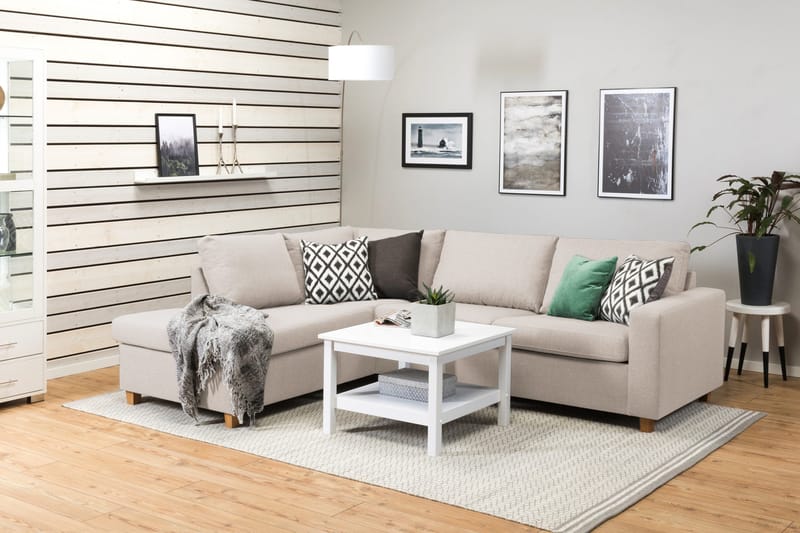 Crazy 3-seters Venstrevendt L-formet Sjeselongsofa i Stoff - Beige - Møbler - Sofaer - Sofa med sjeselong - 3 seters sofa med divan