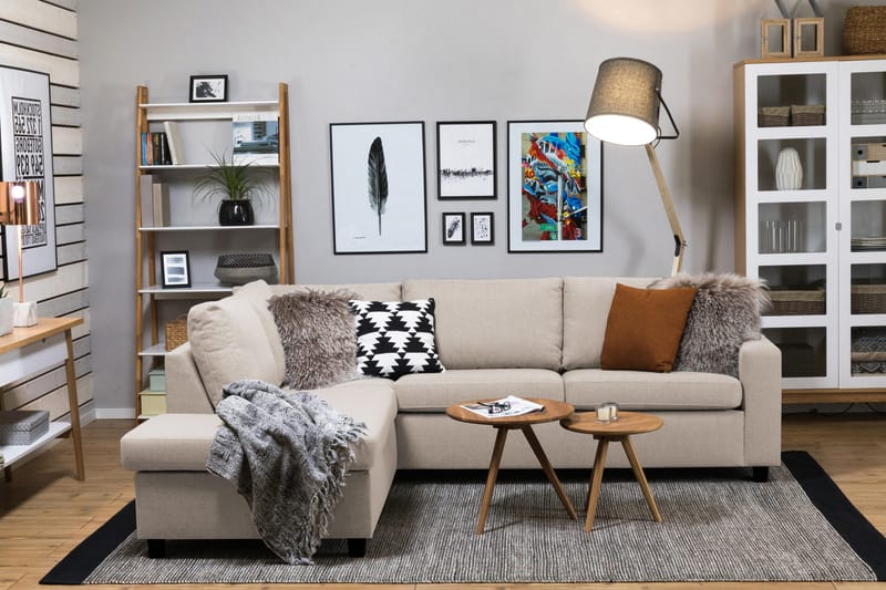 Crazy 3-seters Venstrevendt L-formet Sjeselongsofa i Stoff - Beige - Møbler - Sofaer - Sofa med sjeselong - 3 seters sofa med divan