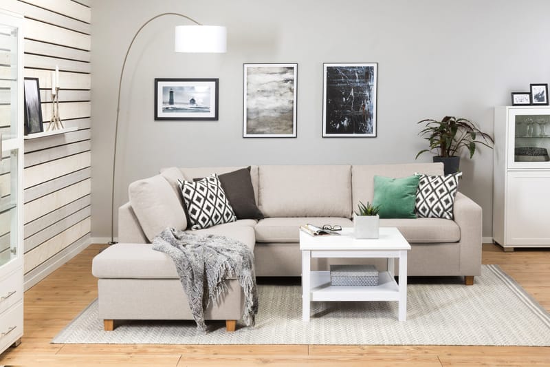 Crazy 3-seters Venstrevendt L-formet Sjeselongsofa i Stoff - Beige - Møbler - Sofaer - Sofa med sjeselong - 3 seters sofa med divan