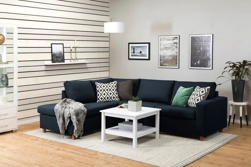 Crazy 3-seters Venstrevendt L-formet Sjeselongsofa i Stoff - Blå - Møbler - Sofaer - Sofa med sjeselong