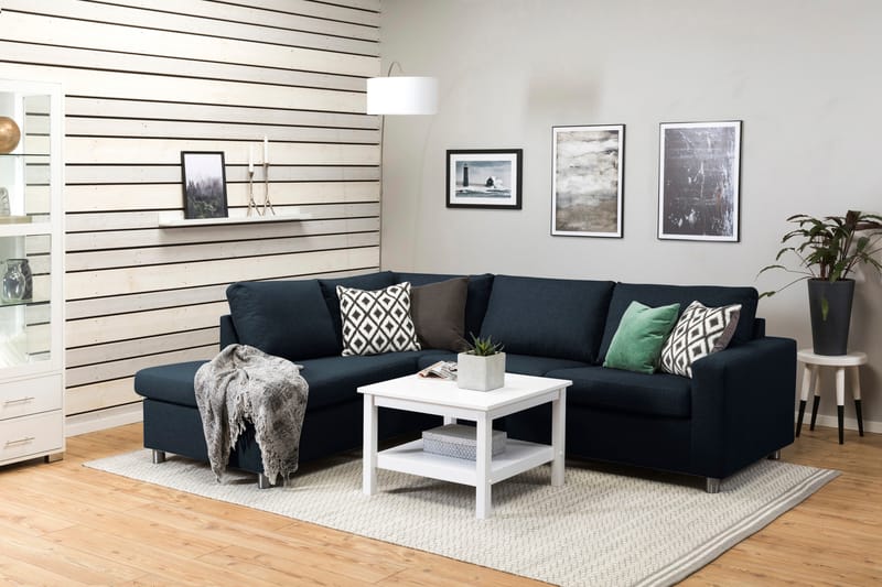 Crazy 3-seters Venstrevendt L-formet Sjeselongsofa i Stoff - Blå - Møbler - Sofaer - Sofa med sjeselong