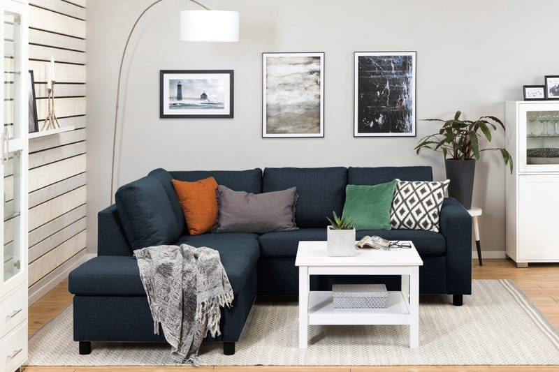Crazy 3-seters Venstrevendt L-formet Sjeselongsofa i Stoff - Blå - Møbler - Sofaer - Sofa med sjeselong - 2 seters sofa med divan