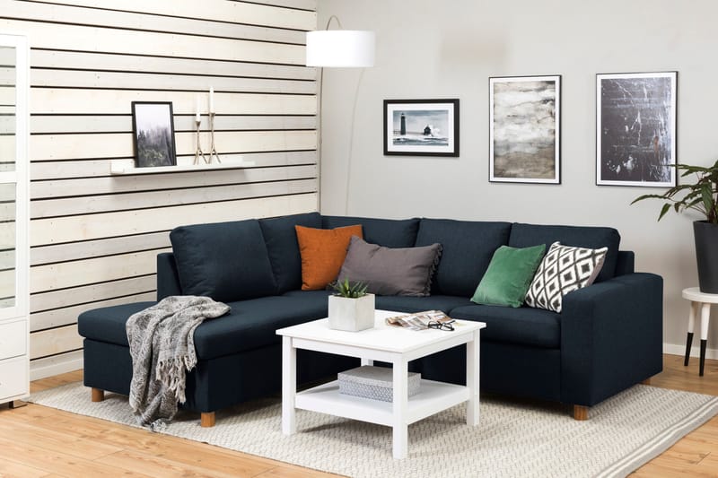 Crazy 3-seters Venstrevendt L-formet Sjeselongsofa i Stoff - Blå - Møbler - Sofaer - Sofa med sjeselong