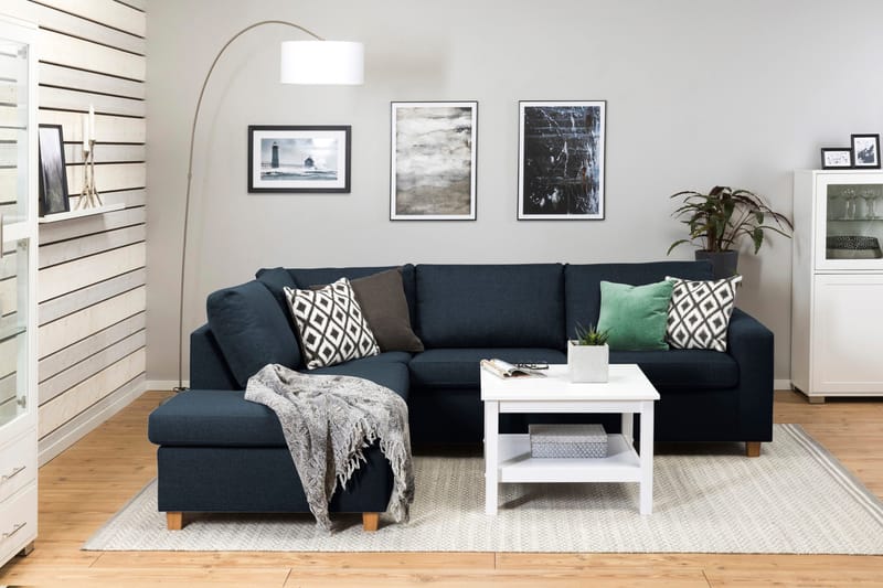 Crazy 3-seters Venstrevendt L-formet Sjeselongsofa i Stoff - Blå - Møbler - Sofaer - Sofa med sjeselong