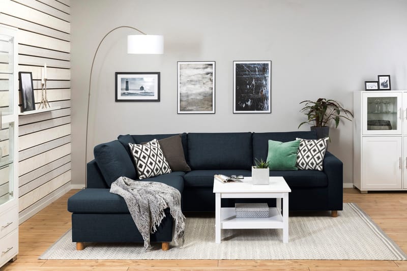 Crazy 3-seters Venstrevendt L-formet Sjeselongsofa i Stoff - Blå - Møbler - Sofaer - Sofa med sjeselong