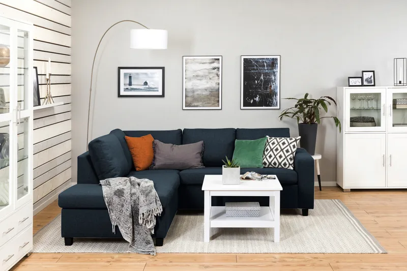 Crazy 3-seters Venstrevendt L-formet Sjeselongsofa i Stoff - Blå - Møbler - Sofaer - Sofa med sjeselong - 2 seters sofa med divan