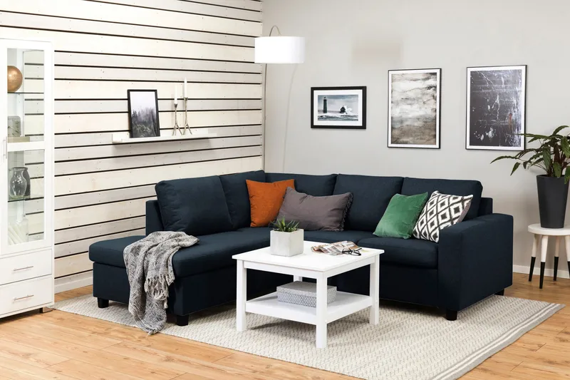 Crazy 3-seters Venstrevendt L-formet Sjeselongsofa i Stoff - Blå - Møbler - Sofaer - Sofa med sjeselong - 2 seters sofa med divan