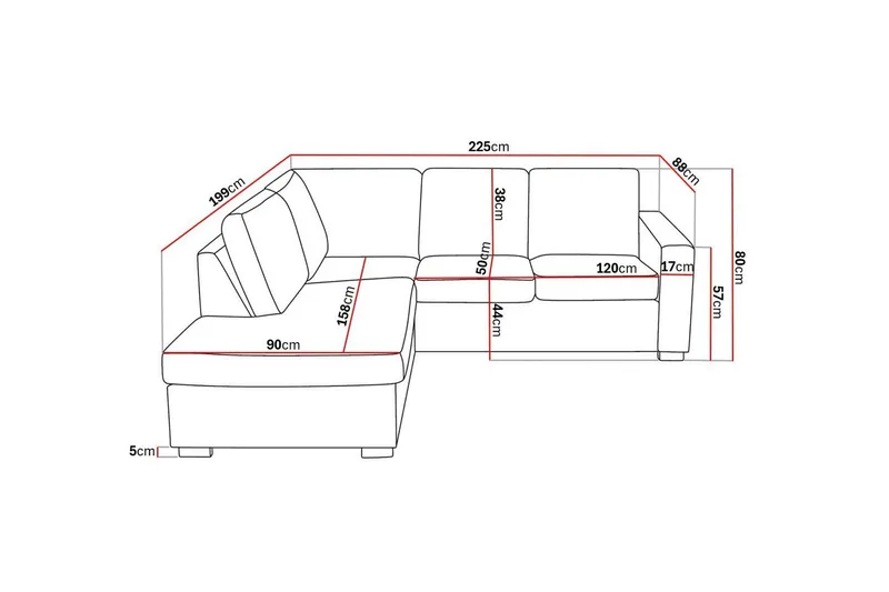 Crazy 3-seters Venstrevendt L-formet Sjeselongsofa i Stoff - Blå - Møbler - Sofaer - Sofa med sjeselong - 2 seters sofa med divan