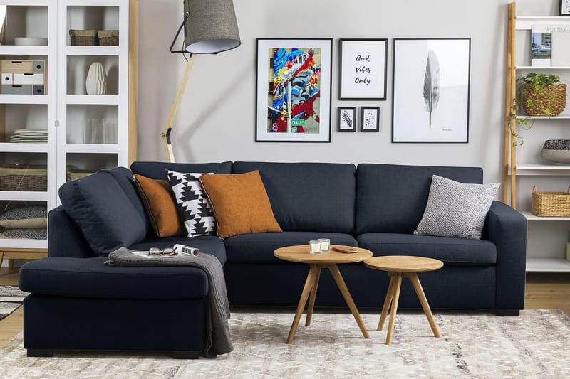 Crazy 3-seters Venstrevendt L-formet Sjeselongsofa i Stoff - Blå - Møbler - Sofaer - Sofa med sjeselong