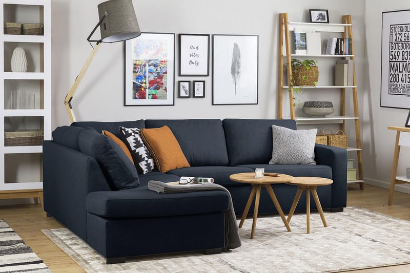 Crazy 3-seters Venstrevendt L-formet Sjeselongsofa i Stoff - Blå - Møbler - Sofaer - Sofa med sjeselong