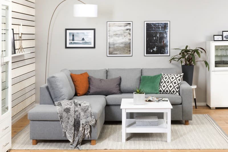 Crazy 3-seters Venstrevendt L-formet Sjeselongsofa i Stoff - Grå - Møbler - Sofaer - Sofa med sjeselong
