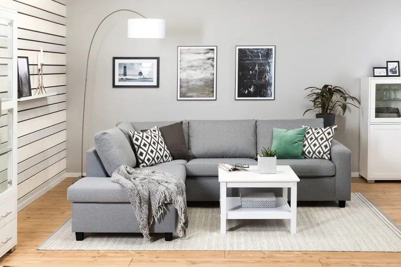 Crazy 3-seters Venstrevendt L-formet Sjeselongsofa i Stoff - Grå - Møbler - Sofaer - Sofa med sjeselong - 3 seters sofa med divan