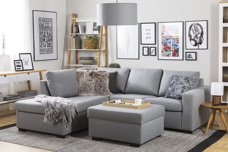 Crazy 3-seters Venstrevendt L-formet Sjeselongsofa i Stoff - Grå - Møbler - Sofaer - Sofa med sjeselong