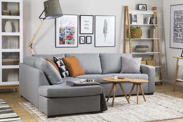 Crazy 3-seters Venstrevendt L-formet Sjeselongsofa i Stoff - Grå - Møbler - Sofaer - Sofa med sjeselong