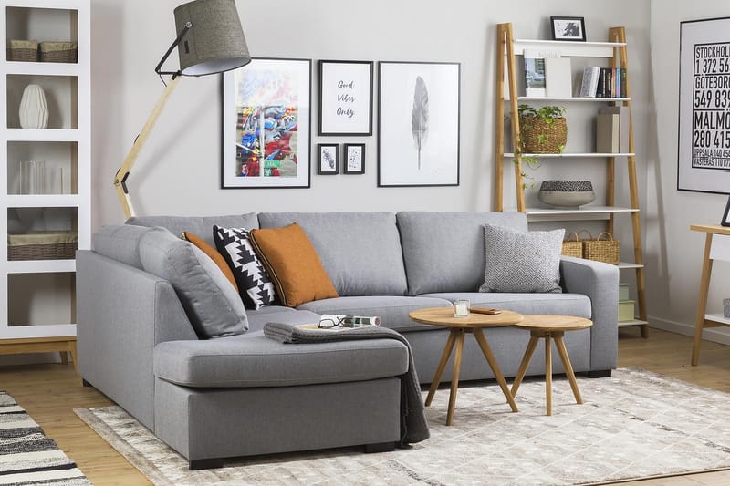 Crazy 3-seters Venstrevendt L-formet Sjeselongsofa i Stoff - Grå - Møbler - Sofaer - Sofa med sjeselong