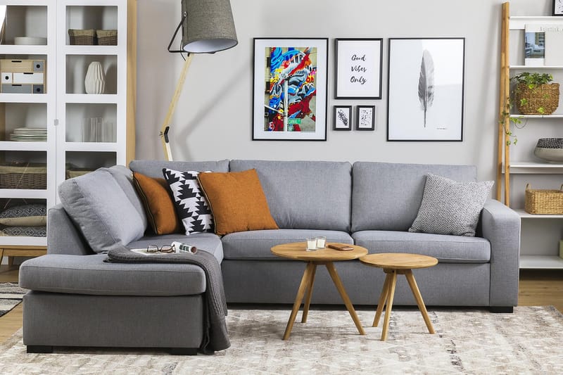 Crazy 3-seters Venstrevendt L-formet Sjeselongsofa i Stoff - Grå - Møbler - Sofaer - Sofa med sjeselong