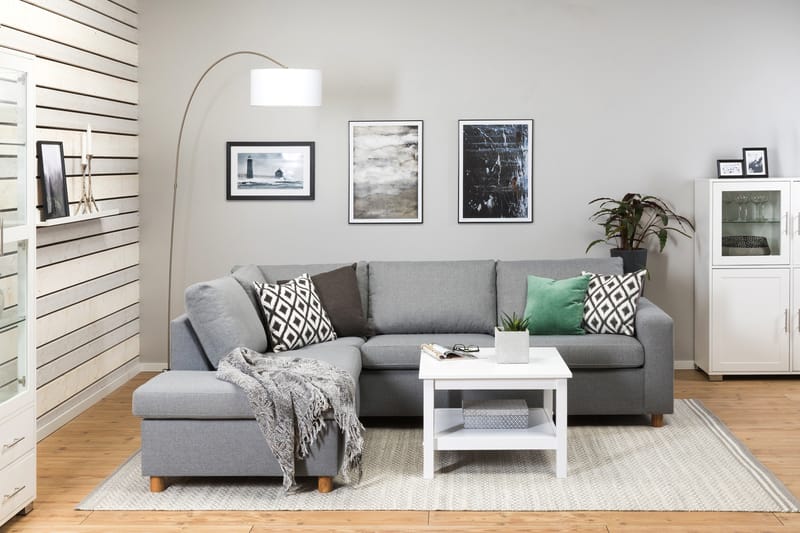 Crazy 3-seters Venstrevendt L-formet Sjeselongsofa i Stoff - Grå - Møbler - Sofaer - Sofa med sjeselong