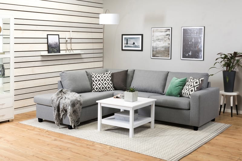 Crazy 3-seters Venstrevendt L-formet Sjeselongsofa i Stoff - Grå - Møbler - Sofaer - Sofa med sjeselong