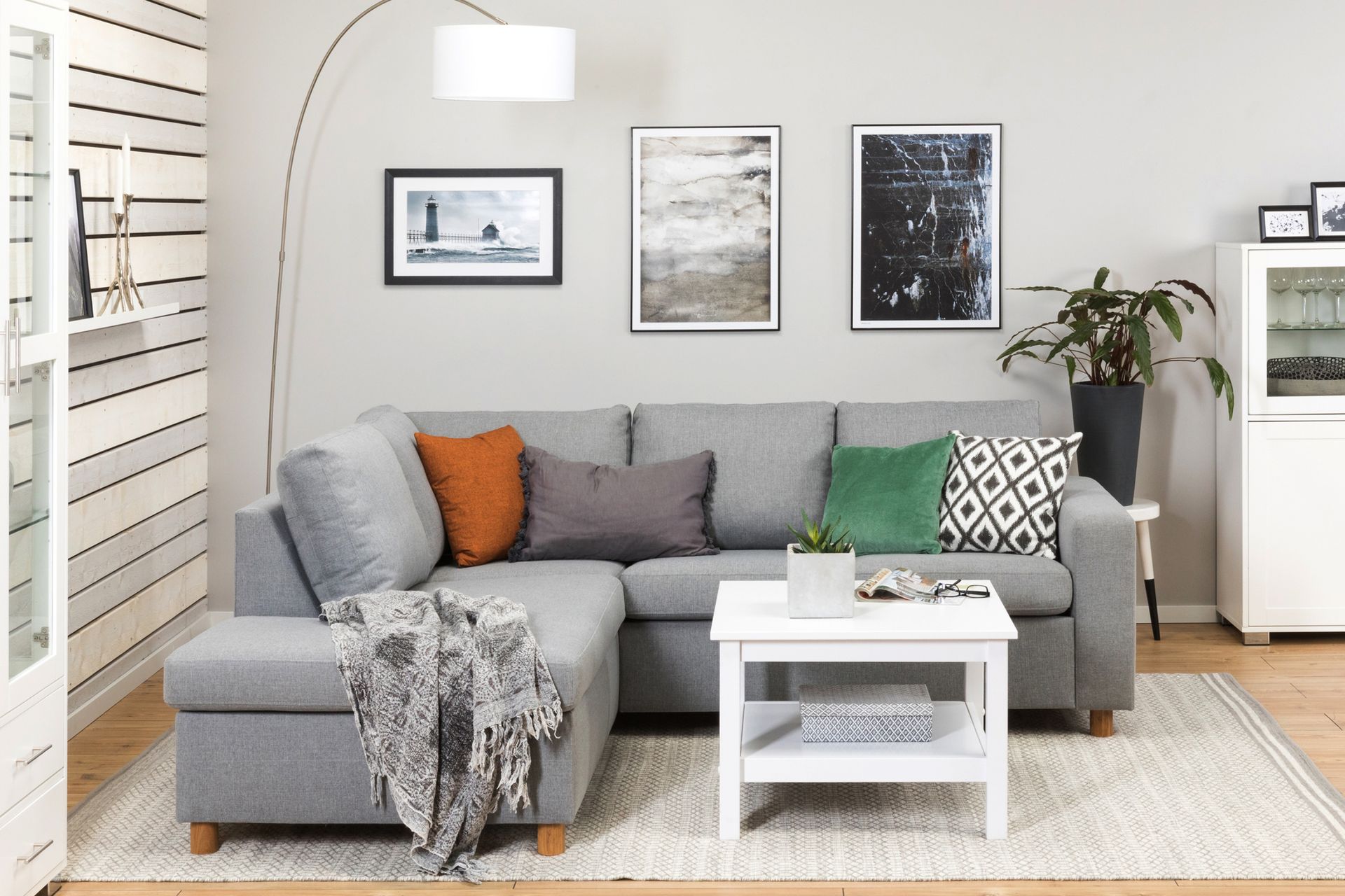 Crazy 3-seters Venstrevendt L-formet Sjeselongsofa i Stoff - Grå - Møbler - Sofaer - Sofa med sjeselong