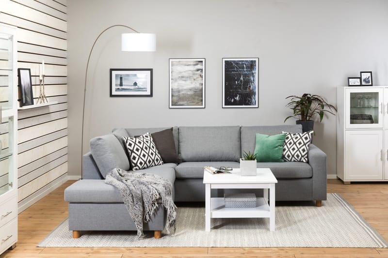 Crazy 3-seters Venstrevendt L-formet Sjeselongsofa i Stoff - Grå - Møbler - Sofaer - Sofa med sjeselong - 3 seters sofa med divan