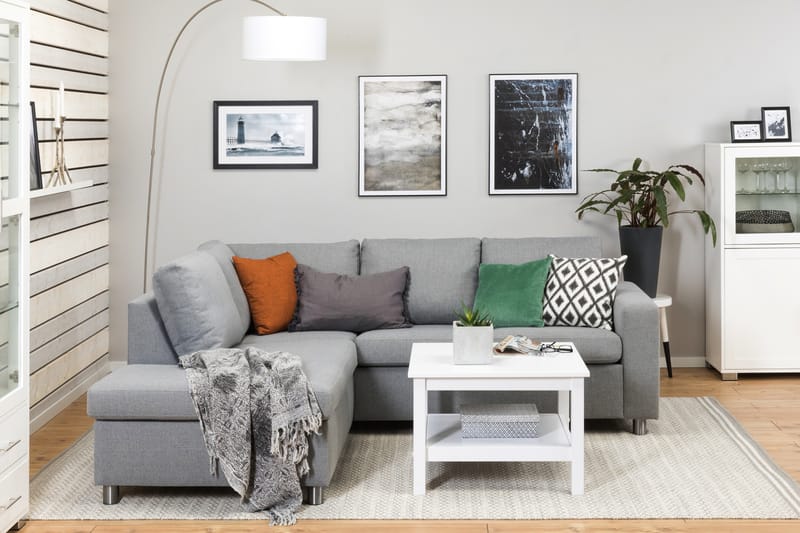 Crazy 3-seters Venstrevendt L-formet Sjeselongsofa i Stoff - Grå - Møbler - Sofaer - Sofa med sjeselong