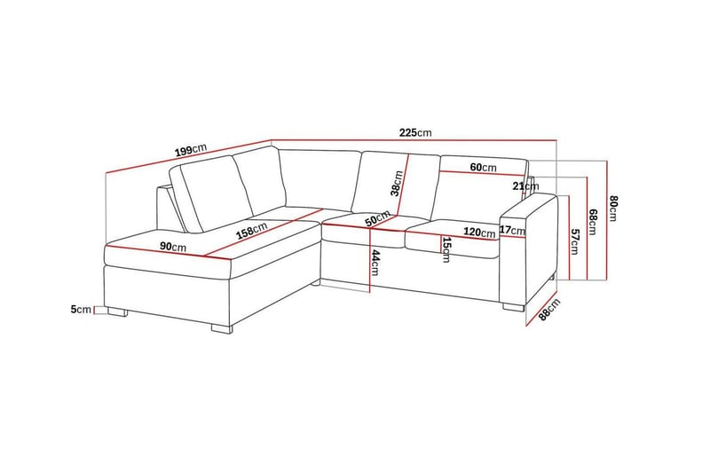 Crazy 3-seters Venstrevendt L-formet Sjeselongsofa i Stoff - Grå - Møbler - Sofaer - Sofa med sjeselong - 2 seters sofa med divan