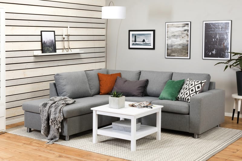 Crazy 3-seters Venstrevendt L-formet Sjeselongsofa i Stoff - Grå - Møbler - Sofaer - Sofa med sjeselong