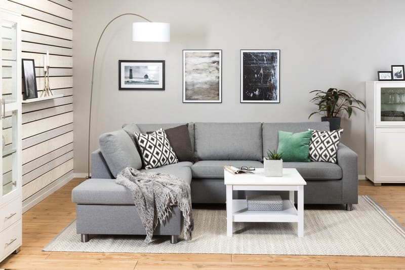 Crazy 3-seters Venstrevendt L-formet Sjeselongsofa i Stoff - Grå - Møbler - Sofaer - Sofa med sjeselong