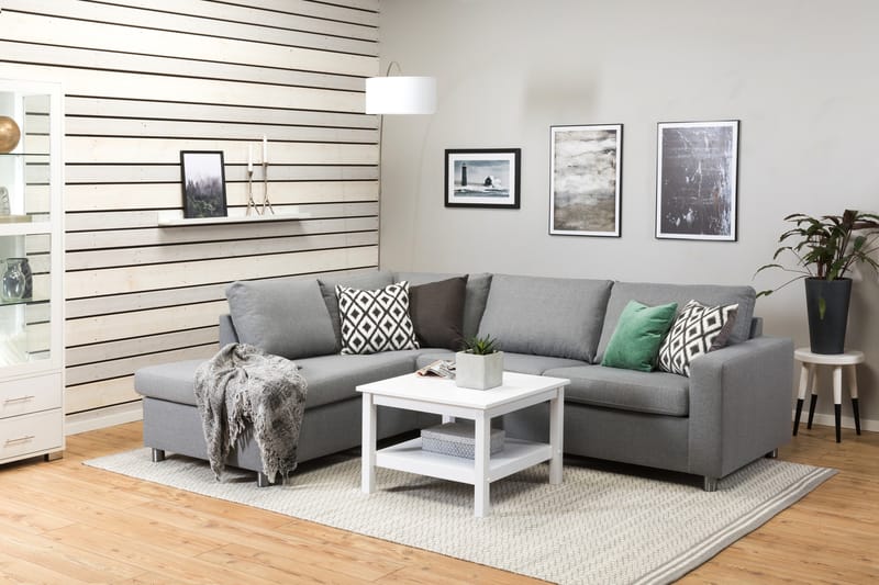 Crazy 3-seters Venstrevendt L-formet Sjeselongsofa i Stoff - Grå - Møbler - Sofaer - Sofa med sjeselong
