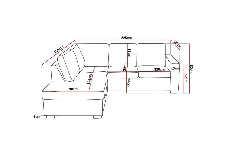 Crazy 3-seters Venstrevendt L-formet Sjeselongsofa i Stoff - Grå - Møbler - Sofaer - Sofa med sjeselong - 2 seters sofa med divan