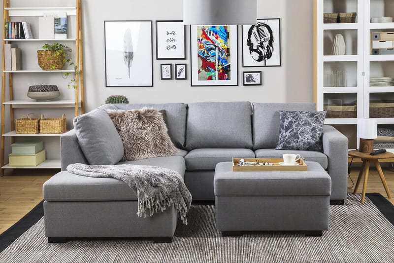 Crazy 3-seters Venstrevendt L-formet Sjeselongsofa i Stoff - Grå - Møbler - Sofaer - Sofa med sjeselong - 2 seters sofa med divan