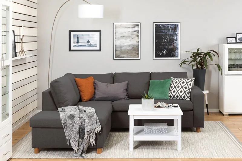 Crazy 3-seters Venstrevendt L-formet Sjeselongsofa i Stoff - Mørk grå - Møbler - Sofaer - Sofa med sjeselong - 2 seters sofa med divan