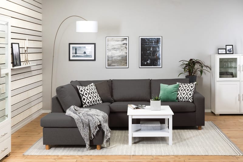 Crazy 3-seters Venstrevendt L-formet Sjeselongsofa i Stoff - Mørk grå - Møbler - Sofaer - Sofa med sjeselong - 3 seters sofa med divan