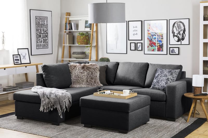 Crazy 3-seters Venstrevendt L-formet Sjeselongsofa i Stoff - Mørk grå - Møbler - Sofaer - Sofa med sjeselong